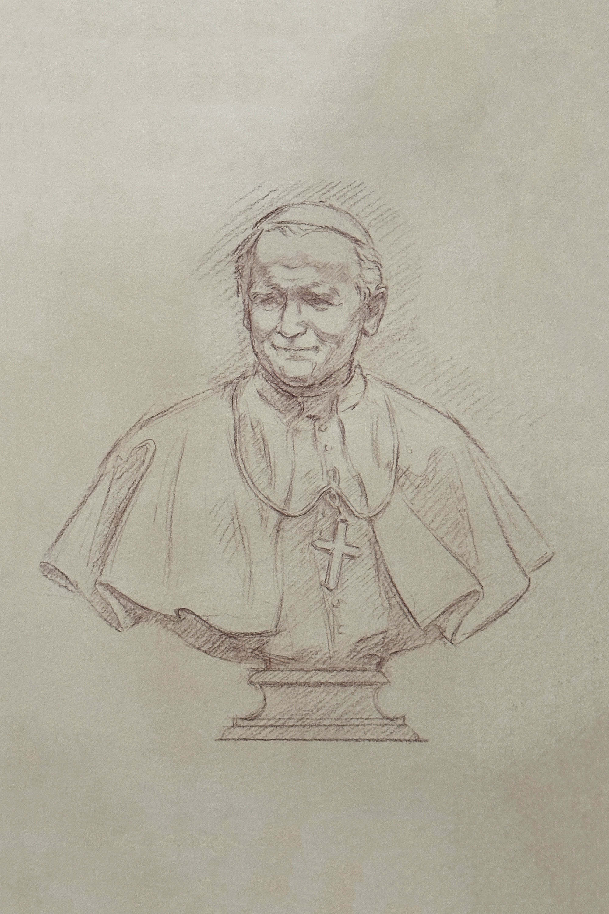 A sketch of a bust of St. John Paul II